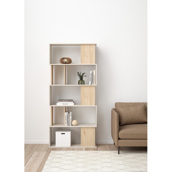 Krem biblioteka u dekoru hrasta 80x173,5x29,5 cm Maze – Tvilum-image-1