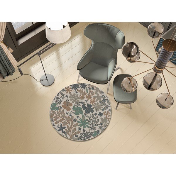 Bež-zeleni vanjski tepih Universal Floral, ø 115 cm-image-1