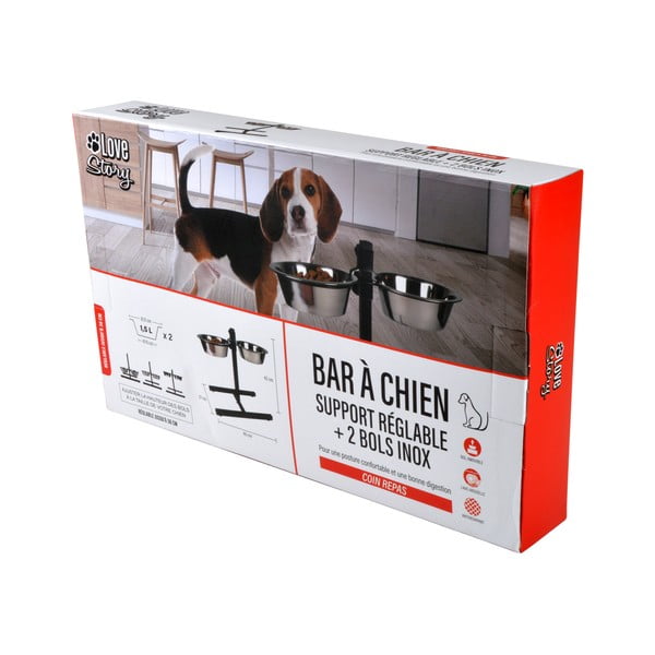 Set posuda s postoljem od nehrđajućeg čelika za pse – Love Story-image-4