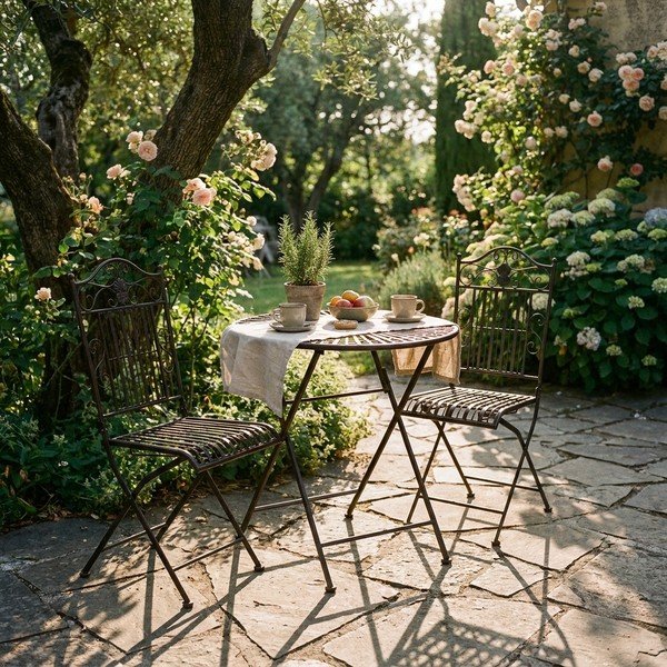 Tamno smeđi metalni vrtni blagovaonski set za 2 osobe – Garden Pleasure-image-1