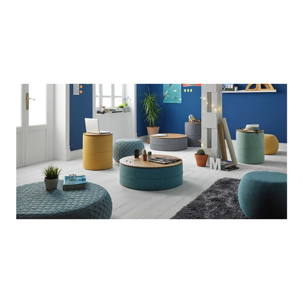 Tirkizni pomoćni stol s pločom u dekoru hrastovog drveta sømcasa Leo, ø 45 cm-image-1