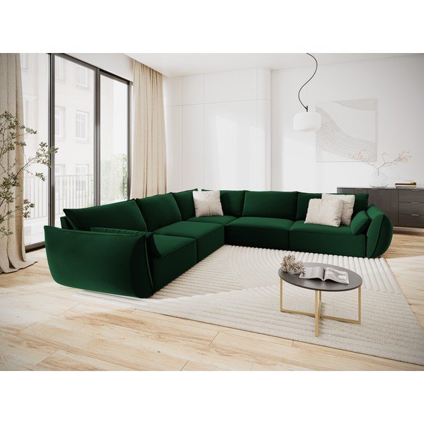Tamno zelena baršunasti kutna garnitura Vanda – Mazzini Sofas-image-1