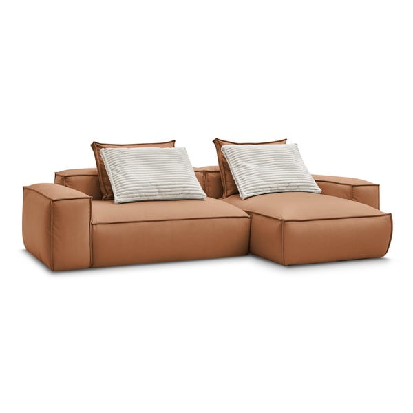 Smeđa kutna garnitura od imitacije kože (promjenjiva) Boheme – Bobochic Paris-image-3