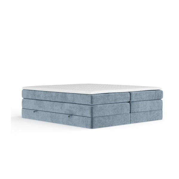 Plavi boxspring krevet s prostorom za odlaganje/bez uzglavlja 200x200 cm Juniper – Maison de Rêve