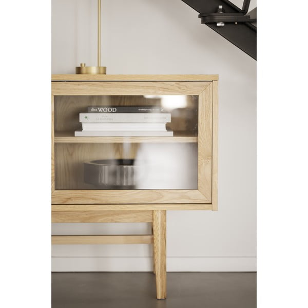 Vitrina u dekoru hrasta s kliznim vratima u prirodnoj boji 170x75 cm Hazelton – Rowico-image-3