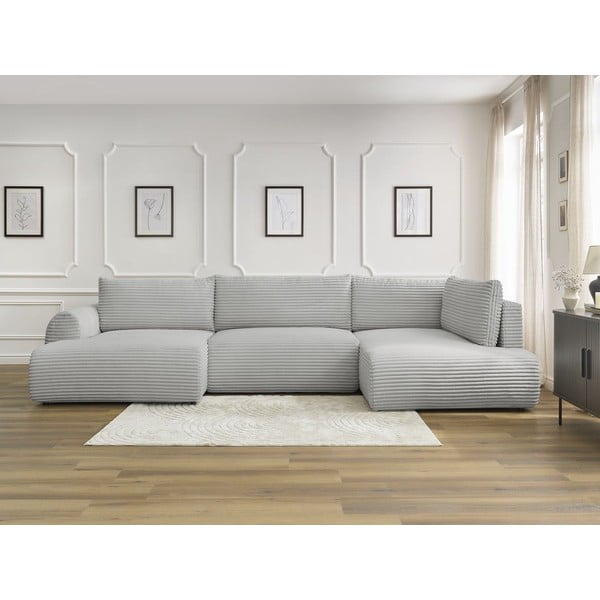 Svijetlo siva sklopiva/s prostorom za odlaganje kutna garnitura od samta (s desnim kutom/u obliku slova "U") Lucien – Bobochic Paris-image-1