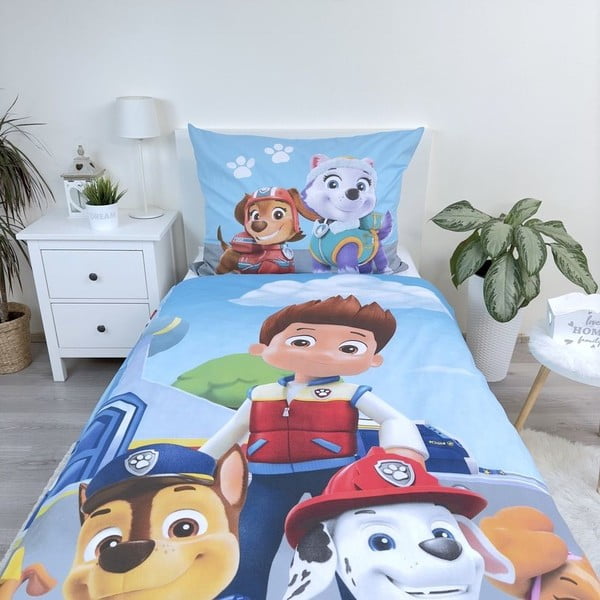 Plava pamučna dječja posteljina za krevet za jednu osobu 140x200 cm Paw Patrol – Jerry Fabrics-image-3