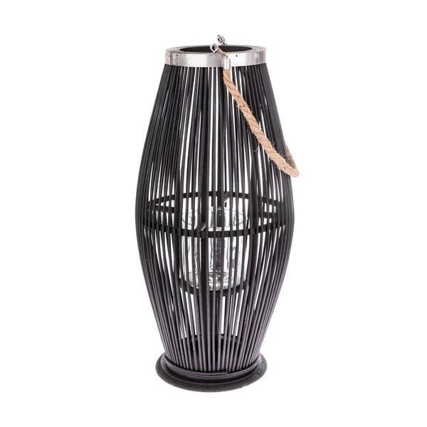 Lanterna od crnog stakla s konstrukcijom od bambusa Dakls, visina 59 cm