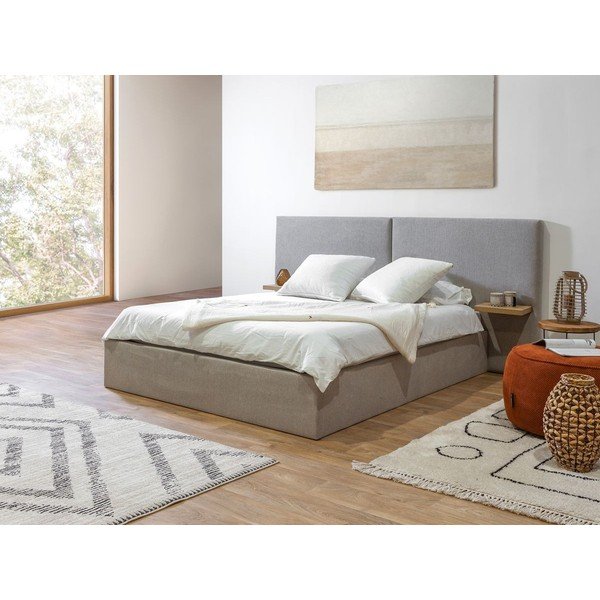 Svijetlo sivi tapecirani bračni krevet s prostorom za odlaganje s podnicom 160x200 cm Blandine – Bobochic Paris-image-2