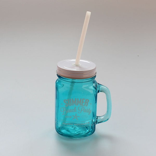 Plava čaša s poklopcem i slamkom Dakls, 450 ml