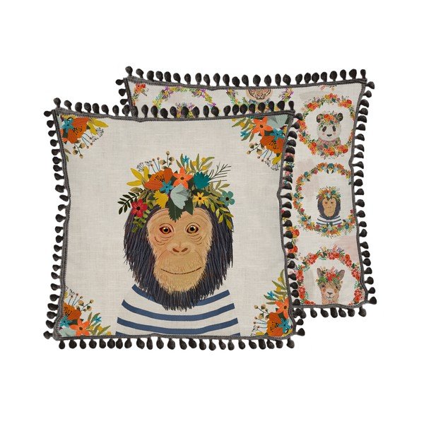 Jastuk s dodatkom lana Really Nice Things Floral Monkey, 45 x 45 cm-image-1