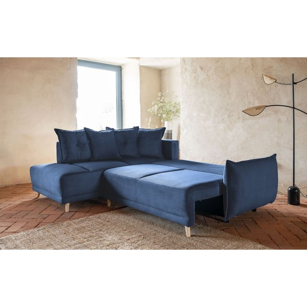 Tamno plava sklopiva kutna garnitura od samta (s lijevim kutom) Lazy Lukka – Miuform-image-4