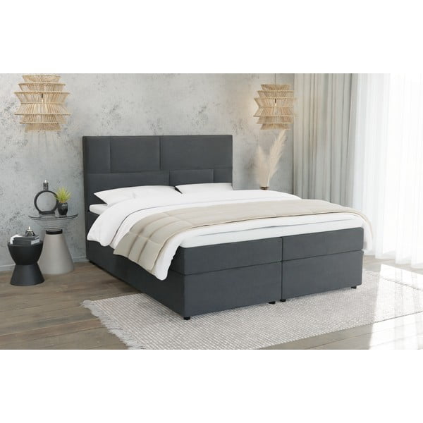 Tamno sivi boxspring krevet s prostorom za pohranu 200x200 cm Lola – Ropez-image-1