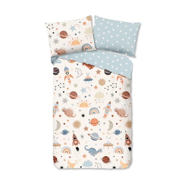 Plava/bež pamučna dječja posteljina za krevet za jednu osobu 140x200 cm Eclips – Good Morning