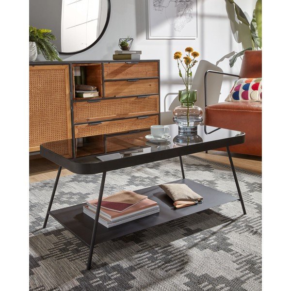 Crni stolić za kavu sa staklenom pločom stola 45x90 cm Duilia – Kave Home-image-1
