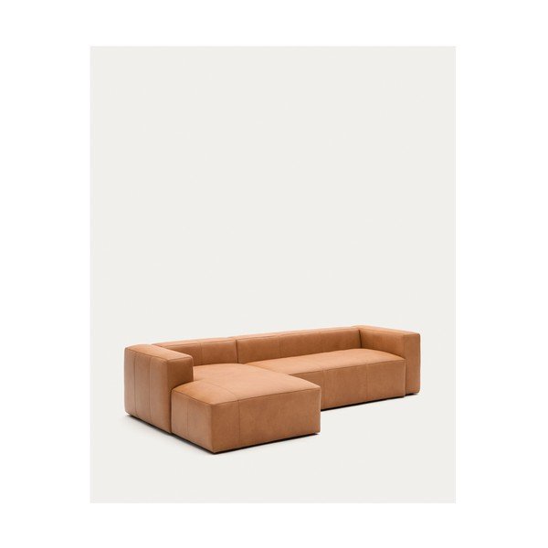 Smeđa kožna kutna garnitura (s lijevim kutom/s ležaljkom) Blok – Kave Home-image-3