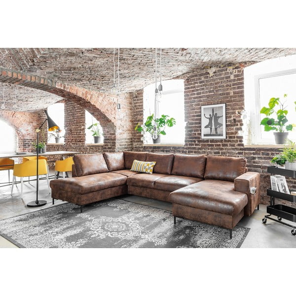 Smeđa kutna garnitura na razvlačenje u obliku slova "U" od imitacije kože Miuform Lofty Lilly Vintage, lijevi kut-image-3