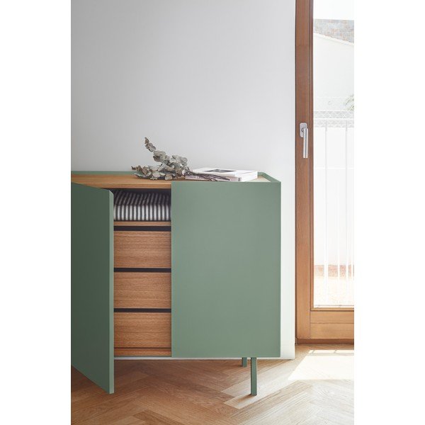 Zelena niska komoda u dekoru hrasta 110x85 cm Arista – Teulat-image-1