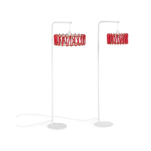 Podna lampa s bijelom konstrukcijom i malim crvenim zaslonom EMKO Macaron-image-3