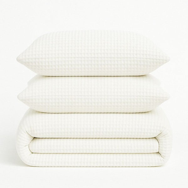 Bijela posteljina za krevet za jednu osobu od renforce pamuka 140x200 cm Waffle Striped – Mila Home Luxury