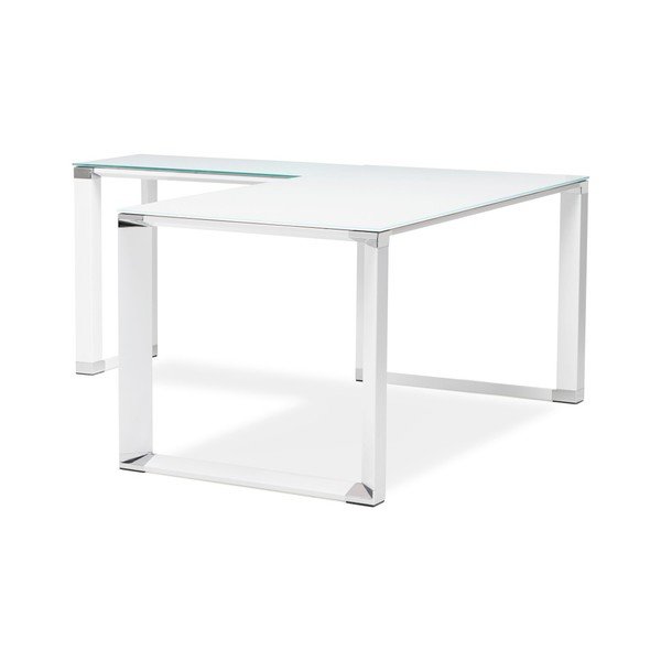 Bijeli kutni radni stol sa staklenom pločom Kokoon Warner-image-4