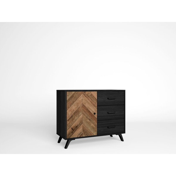 Crno/smeđa niska komoda 92x81 cm Chevrons - Marckeric-image-1