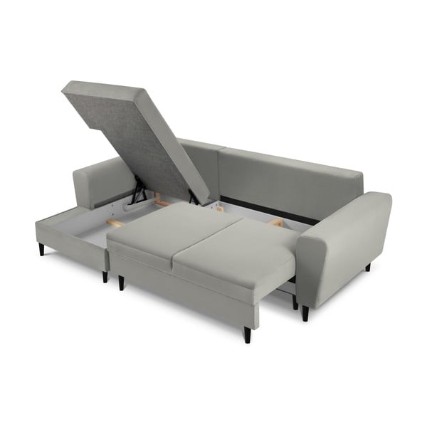 Svijetlo siva sklopiva/s prostorom za odlaganje kutna garnitura od samta (s lijevim kutom/s ležaljkom) Kyoto – Cosmopolitan Design-image-3