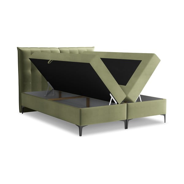 Zeleni boxspring krevet s prostorom za odlaganje 140x200 cm Mikana – Makamii-image-1