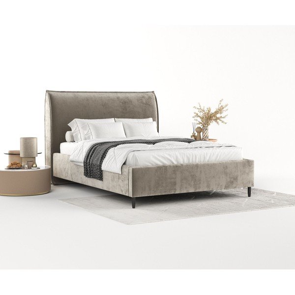 Bež tapecirani bračni krevet s prostorom za pohranu s podnicom 180x200 cm Shell – Maison de Rêve-image-1