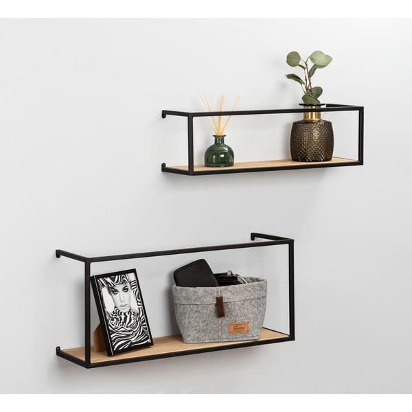 Set od 2 borove police s crnom metalnom konstrukcijom Wenko Pieces, dužine 55 cm-image-1