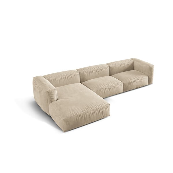 Bež baršunasti kutna garnitura (s lijevim kutom/s ležaljkom) Martina – Micadoni -image-2