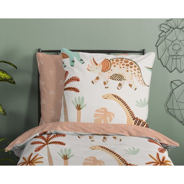 Smeđa/bež pamučna dječja posteljina za krevet za jednu osobu 140x200 cm Dino – Good Morning-image-2