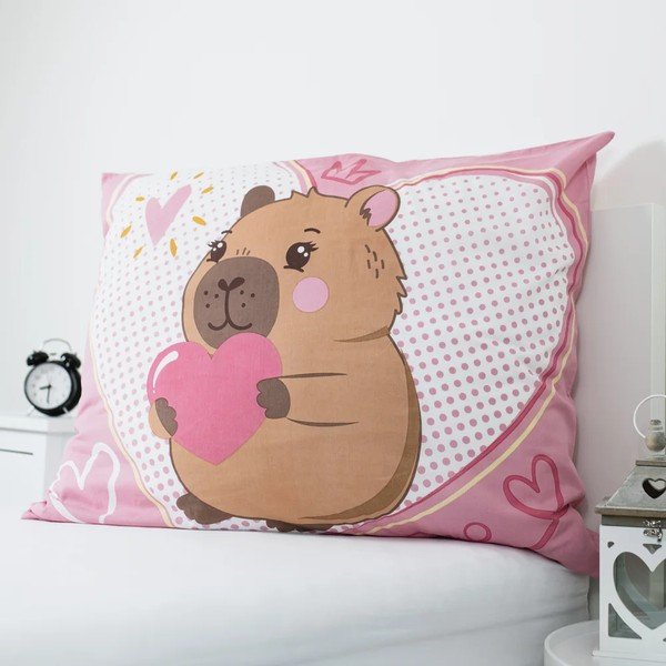 Ružičasta pamučna dječja posteljina za krevet za jednu osobu 140x200 cm Kapybara Heart – Jerry Fabrics-image-3