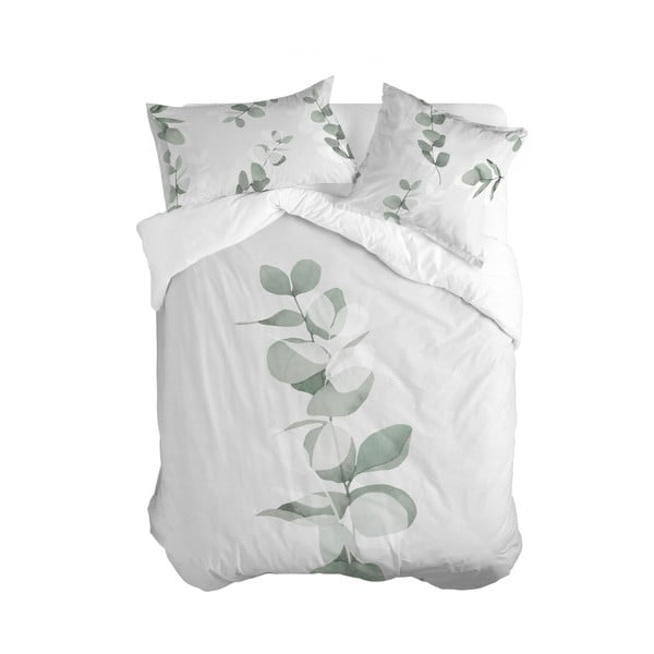 Bijela/zelena pamučna navlaka za poplun za bračni krevet 200x200 cm Corymbia – Blanc