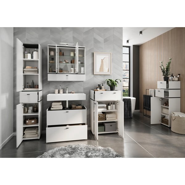 Bijeli kupaonski ormarić s ogledalom i rasvjetom 79x80 cm Modesto - Germania-image-4