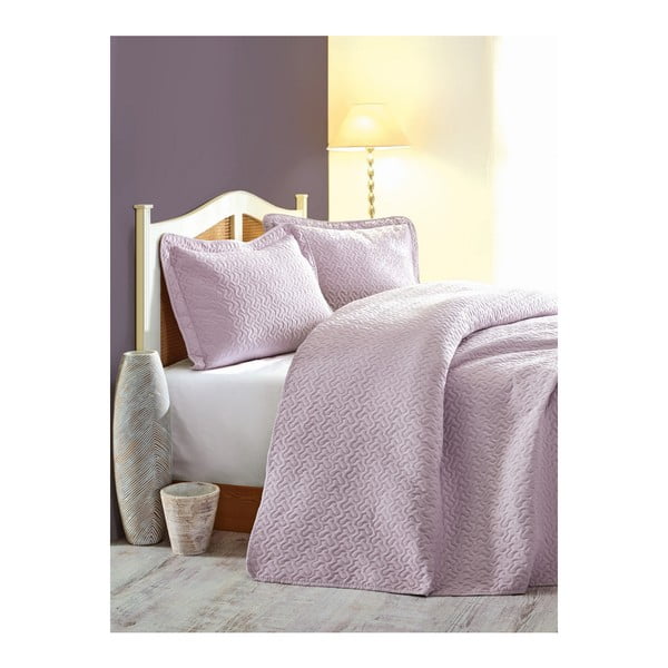Set svijetloljubičastih prošivenih prekrivača preko bračnog kreveta s Lavre jastucima, 240 x 260 cm