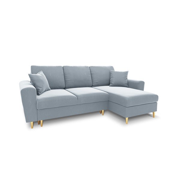 Svijetlo plava baršunasti sklopiva/s prostorom za odlaganje kutna garnitura Kyoto – Cosmopolitan Design