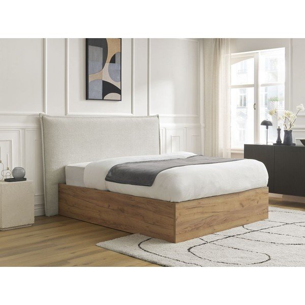 Krem podstavljeni tapecirani/od iverice bračni krevet s prostorom za odlaganje s podnicom 160x200 cm Charlie – Bobochic Paris-image-2