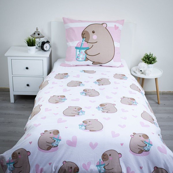 Ružičasta pamučna dječja posteljina za krevet za jednu osobu 140x200 cm Kapybara – Jerry Fabrics-image-2