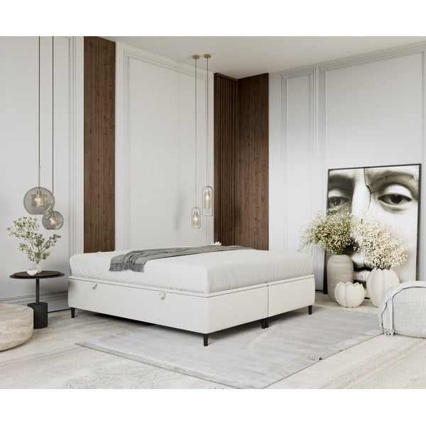 Krem tapecirani bračni krevet s prostorom za pohranu 200x200 cm Tate – Maison de Rêve-image-4