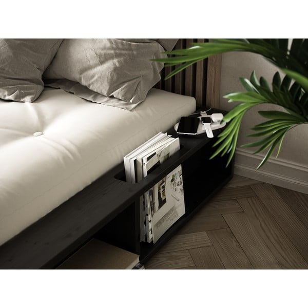 Crni bračni krevet od punog drveta sa prostorom za odlaganje Karup Design Ziggy, 140 x 200 cm-image-1