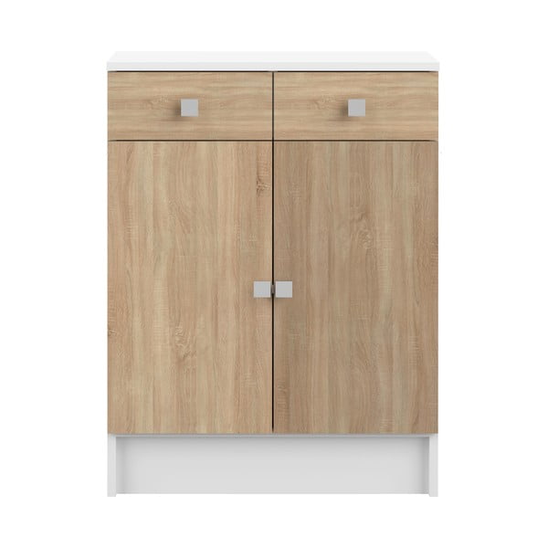 Bijeli niski kupaonski ormarić u dekoru hrasta 60x82 cm Combi - TemaHome 