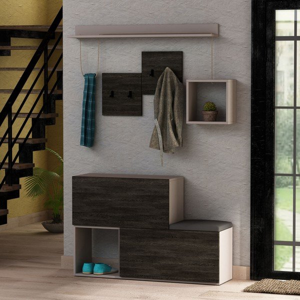 Set tamno sivog ormarića za cipele / klupice i zidne vješalice s policom Homitis Holdon-image-1
