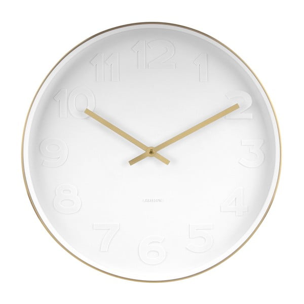 Bijeli zidni sat sa zlatnim detaljima Karlsson Mr. Bijela, ⌀ 38 cm