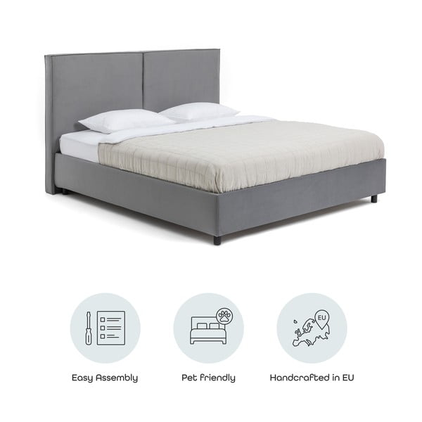 Sivi tapecirani bračni krevet s podnicom i prostorom za odlaganje 180x200 cm Myra Bold – Bonami Selection-image-4
