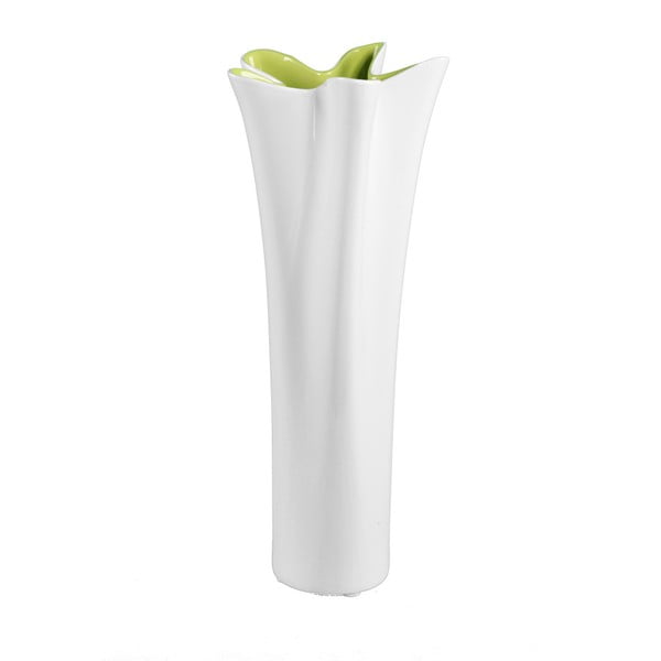 Bijela keramička vaza sa zelenim detaljem Mauro Ferretti Mica, visina 54,5 cm