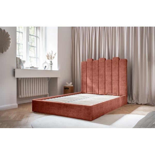 Tapecirani bračni krevet s prostorom za pohranu s podnicom 160x200 cm u boji cigle Dreamy Aurora - Miuform-image-1