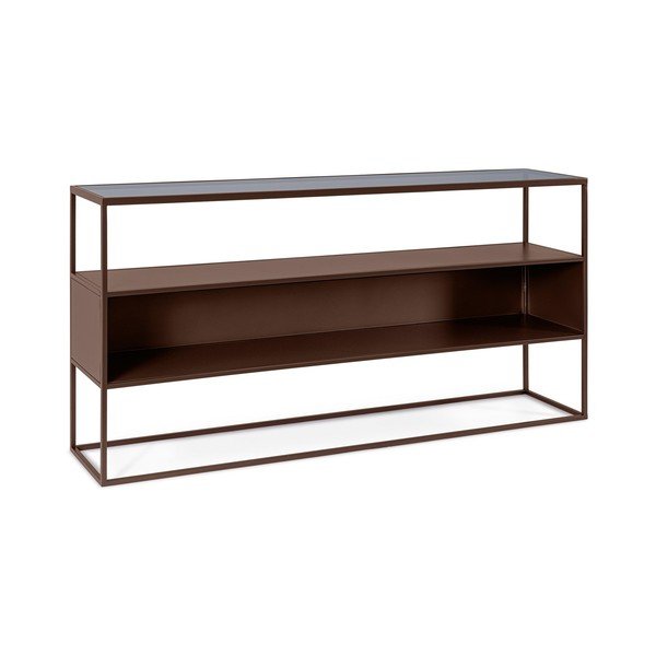Tamno smeđi pomoćni stol sa staklenom pločom stola 30x140 cm Godric – Bizzotto-image-2