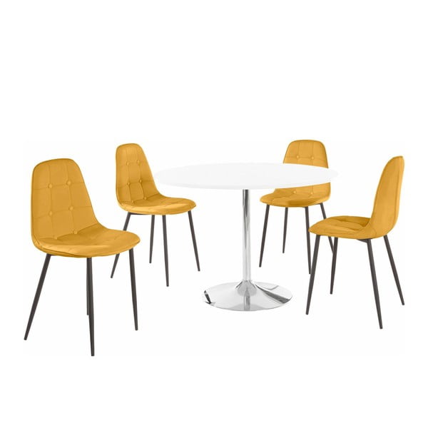 Set okruglog stola za blagovanje i 4 žute Støraa Terri stolice