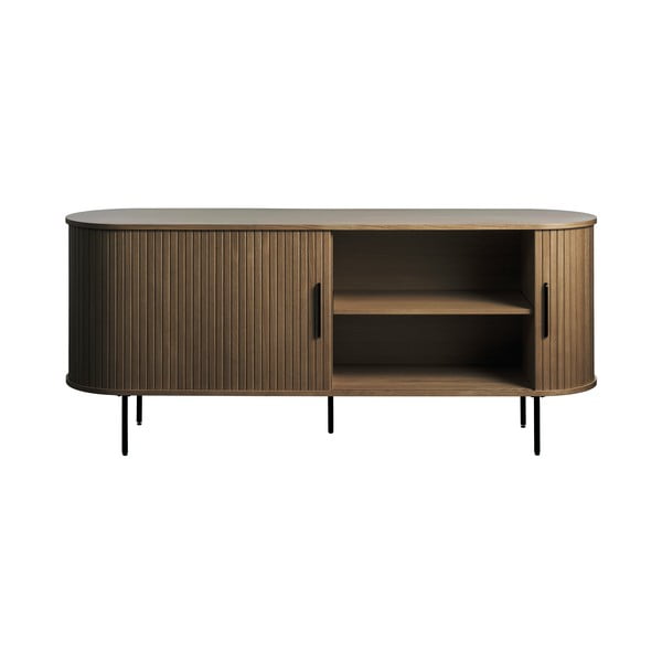 Smeđa komoda u dekoru hrasta s kliznim vratima 180x76x45 cm Nola – Unique Furniture-image-4